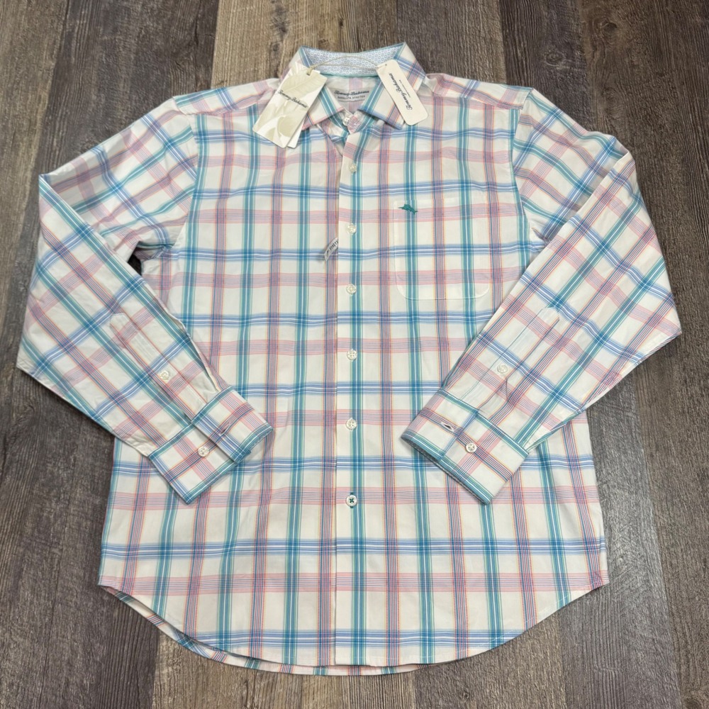 Tommy Bahama Sarasota Stretch Long Sleeve Dress Shirt Mens Small White Check